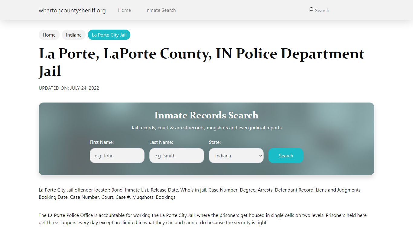 La Porte, IN City Jail Inmates, Arrests